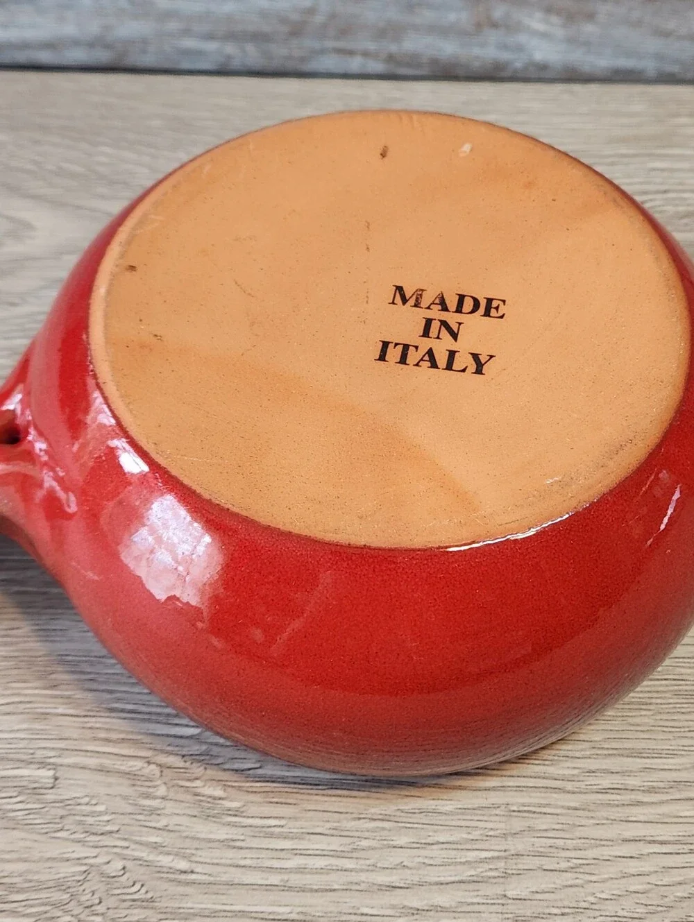Red Glazed Terracotta Soup Chili Handled Bowl Made in Italy by De Silva